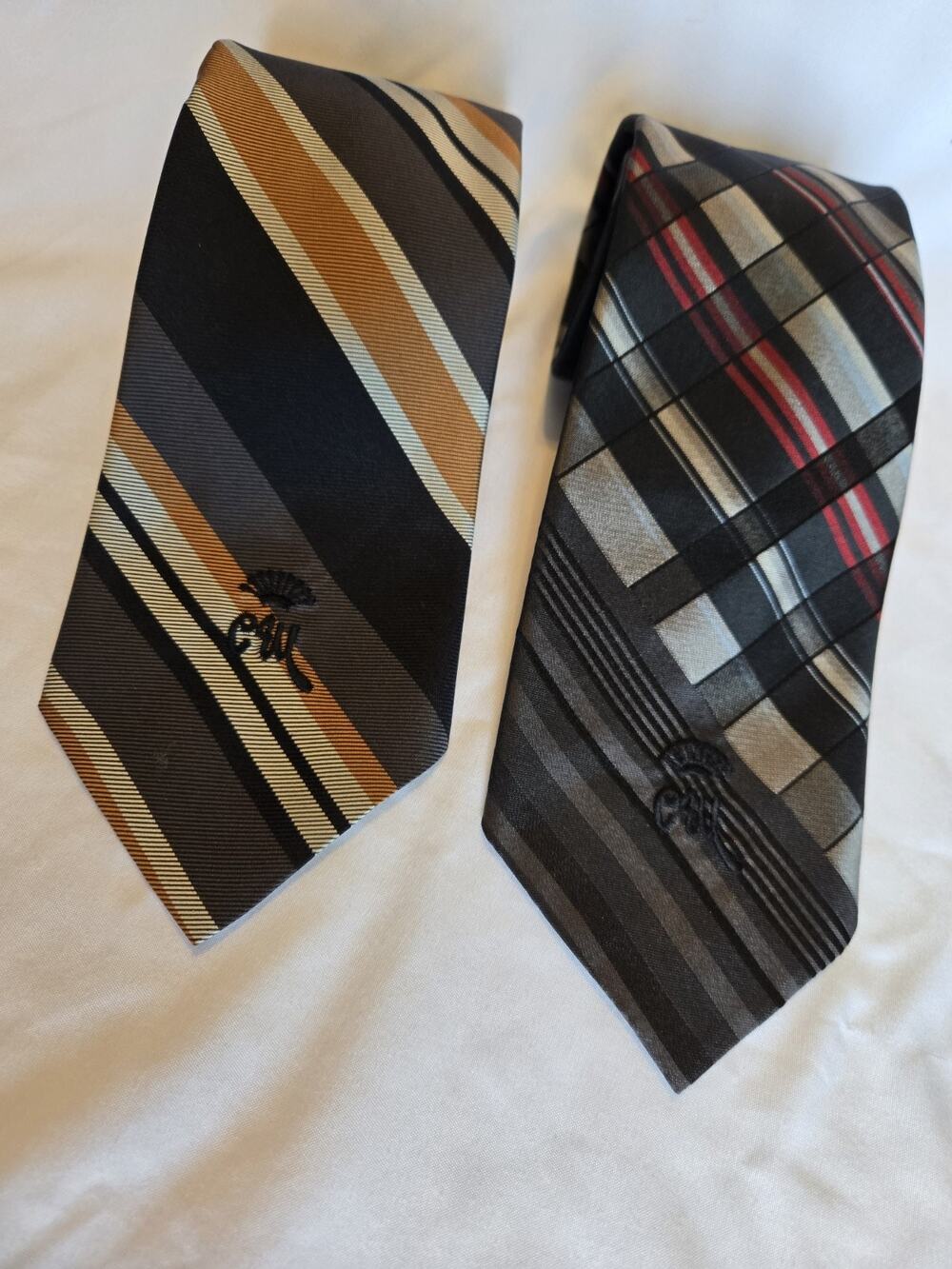Lot 2 Vintage Countess Mara Ties Silk Plaid Stripe Wide CM Logo Oak Hall Memphis